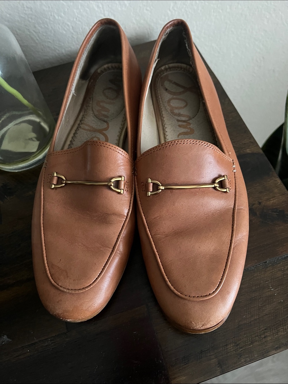 Sam Edelman Cognac Leather Loafers with Gold Bit